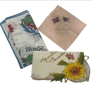 Vintage Silk/Cotton Montreal Canada Hankies Souvenir Hand Painted Lot Of 3